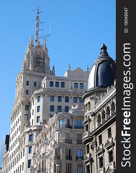 View of Telefonica building over a blue sky, Madrid, Spain. View of Telefonica building over a blue sky, Madrid, Spain