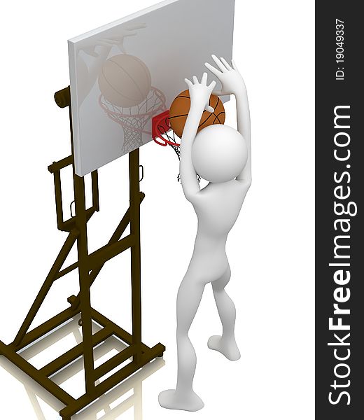 3d human basketball player trying to score.