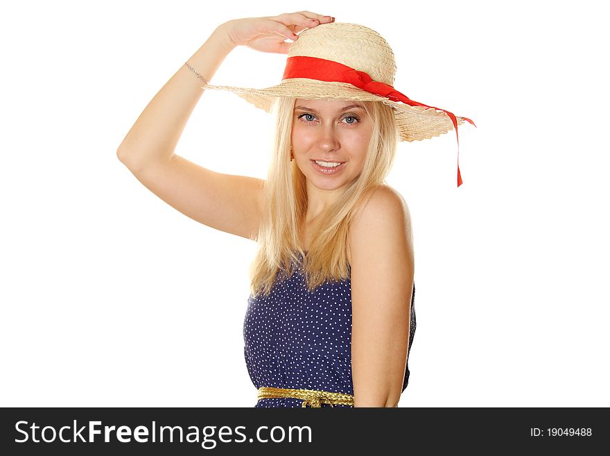 Beautiful Young Blond Woman In A Straw Hat