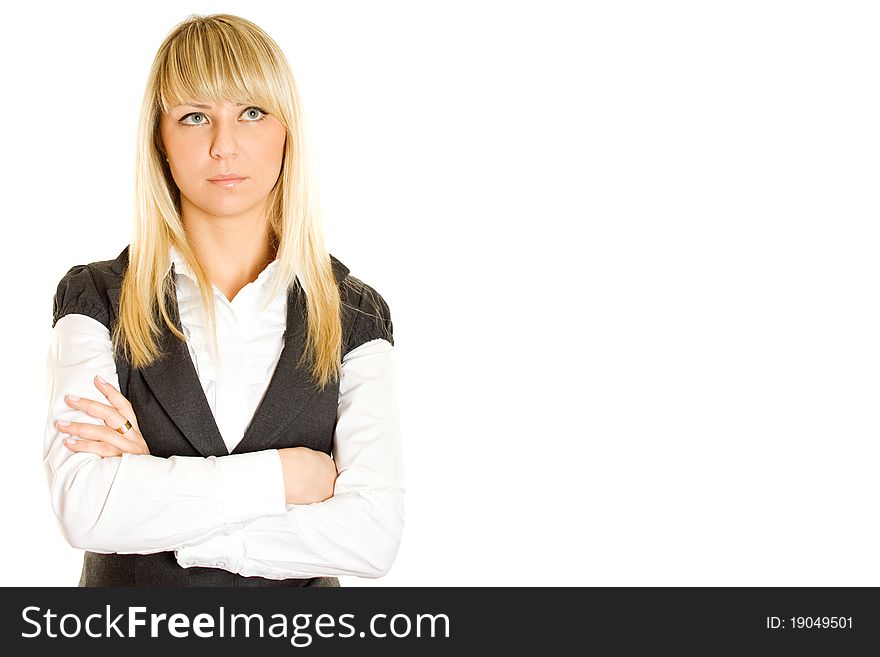 Beautiful young professional business woman. Isolated on a white background