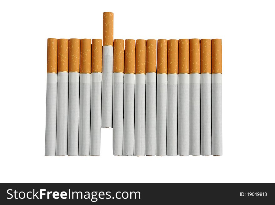 Group cigarettes isolated on a white background