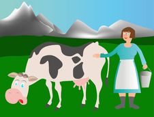 Adult Cow And Milkmaid Royalty Free Stock Images Adult Cow And Milkmaid Royalty Free Stock Images