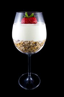 Musli And Yogurt In A Wine Glass Stock Photos