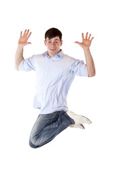 Young Dynamic Sportive Man Jumps High In The Air Royalty Free Stock Images Young Dynamic Sportive Man Jumps High In The Air Royalty Free Stock Images