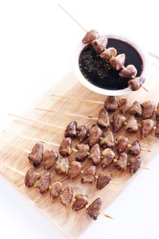 Grilled Chicken Hearts On Skewers Royalty Free Stock Photo