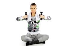 Girl Sitting And Exercising With Weights Royalty Free Stock Photo Girl Sitting And Exercising With Weights Royalty Free Stock Photo