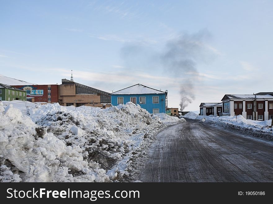 Barentsburg - Russian Arctic city in the winter. Barentsburg - Russian Arctic city in the winter