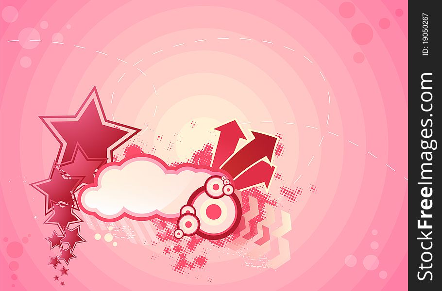 Pink illustration with stars, arrows and circles. Pink illustration with stars, arrows and circles