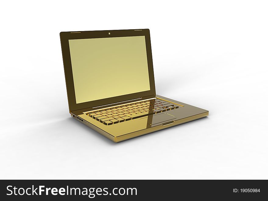 3d gold laptop on white background