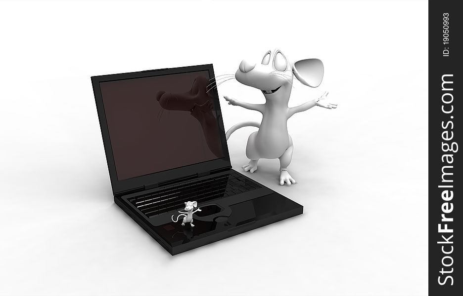 Laptop with mause, isolated 3d