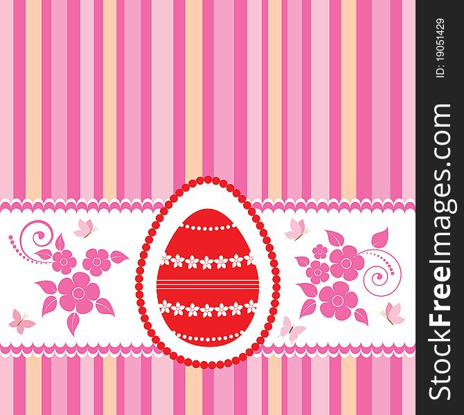 Easter card template with red egg and butterflies. Easter card template with red egg and butterflies.