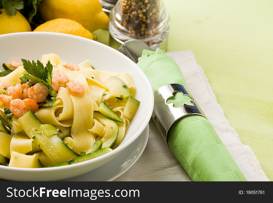 Pasta With Zucchini And Shrimps