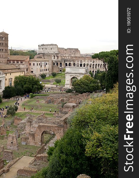 View on Roman Forum and Colosseum. View on Roman Forum and Colosseum
