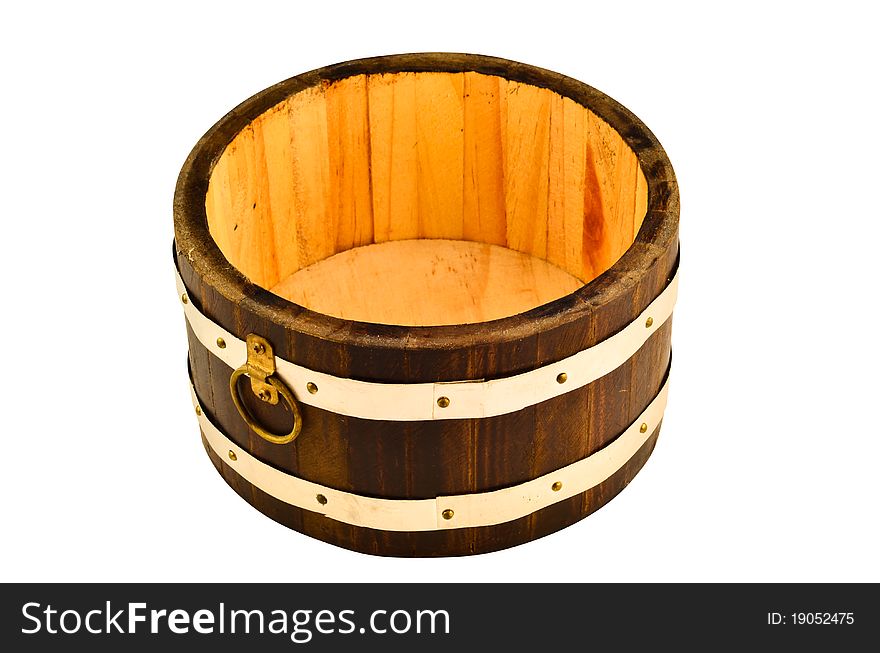 Ancient Wood Bucket Isolate On White Background