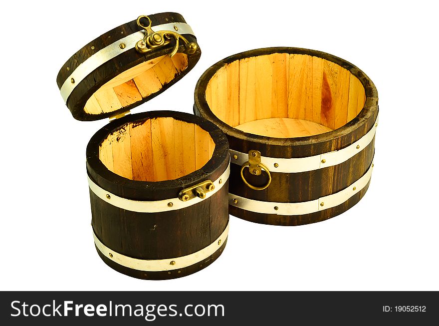 Ancient Wood Bucket Isolate On White Background