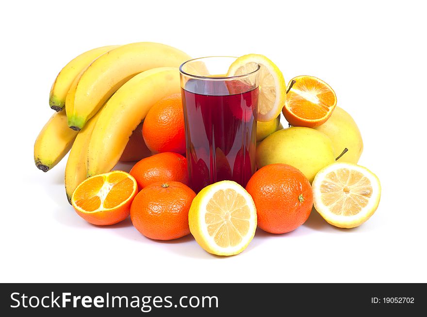 Juice fruits on white background