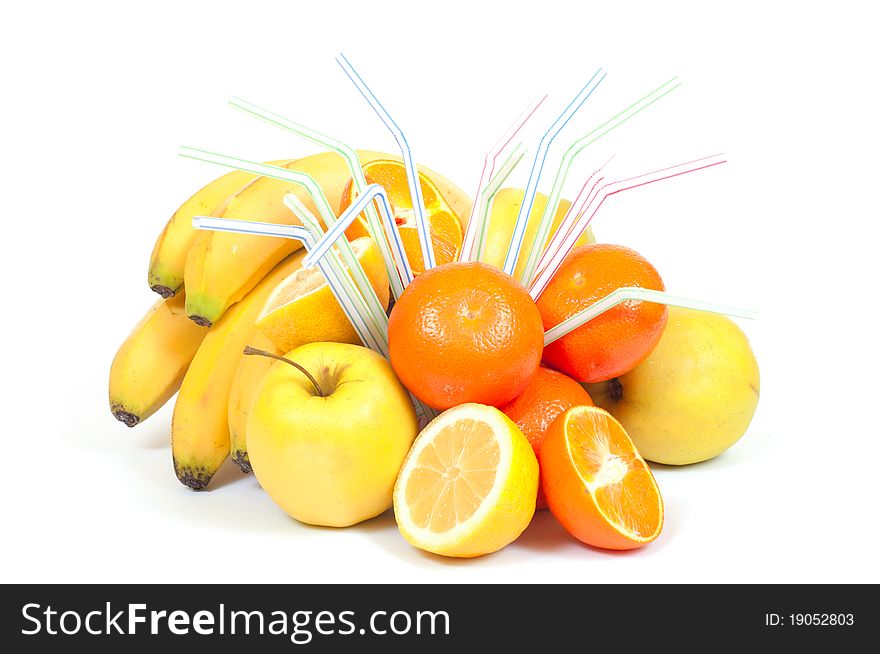 Juice fruits on white background