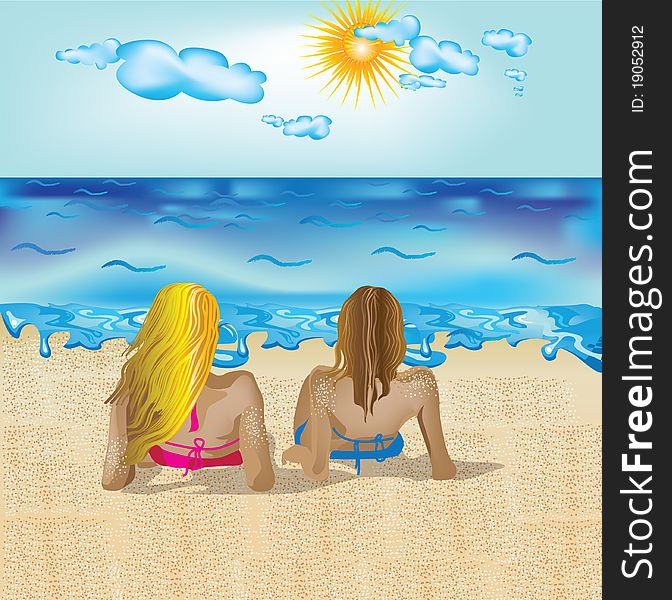 Two beautiful women relaxing on beach. Two beautiful women relaxing on beach