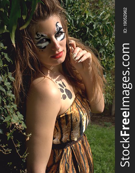 Tiger Fashion style shoot of a female Model transformed into a tiger. Tiger Fashion style shoot of a female Model transformed into a tiger