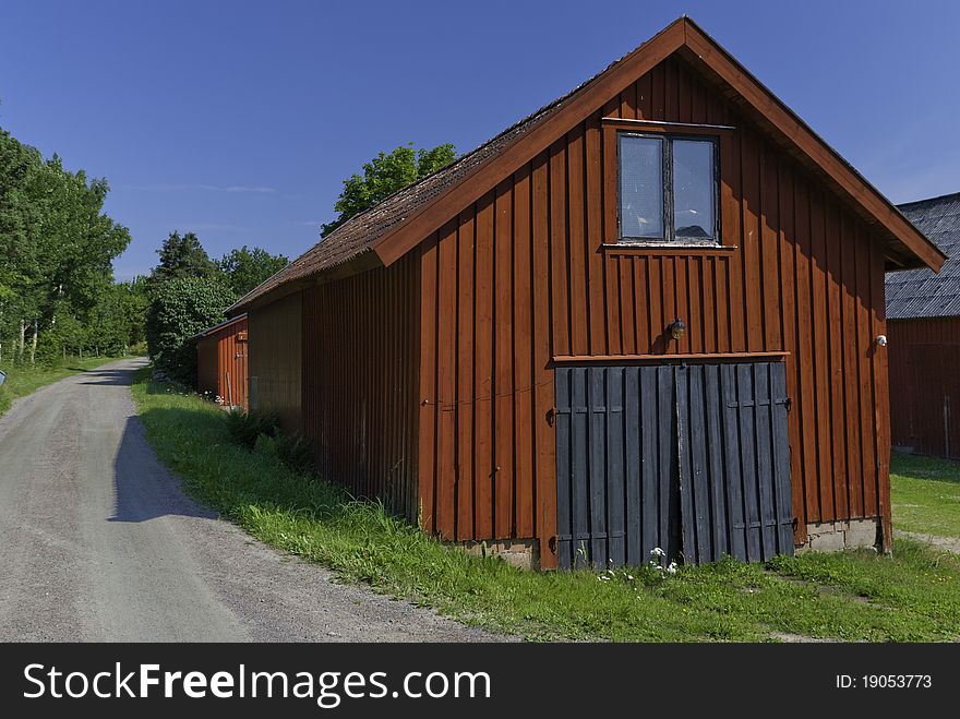 Traditional swedish red farmhouse in the countryside closed to Goteborg