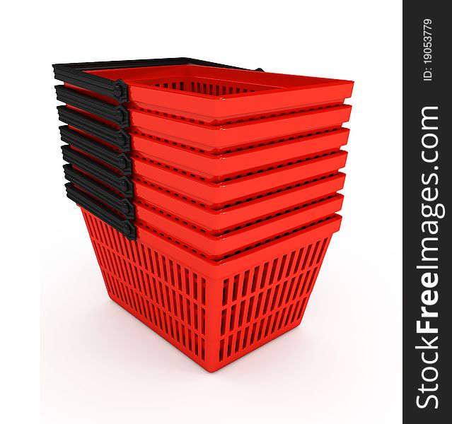 Shopping basket over white background. 3d rendered image