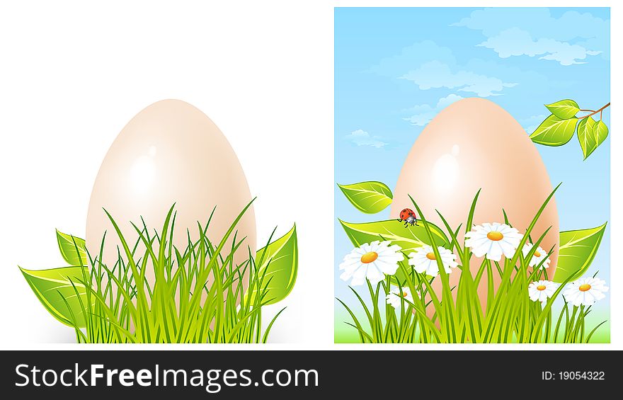 Easter big egg on green grass with flower, holliday  illustration. Easter big egg on green grass with flower, holliday  illustration