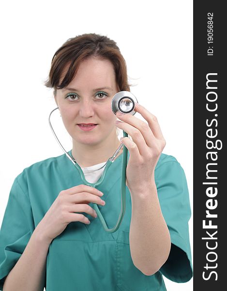 Attractive physician practicing in hospital. Attractive physician practicing in hospital