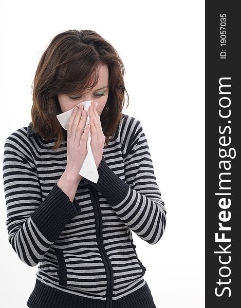 Sick Woman Blowing Nose