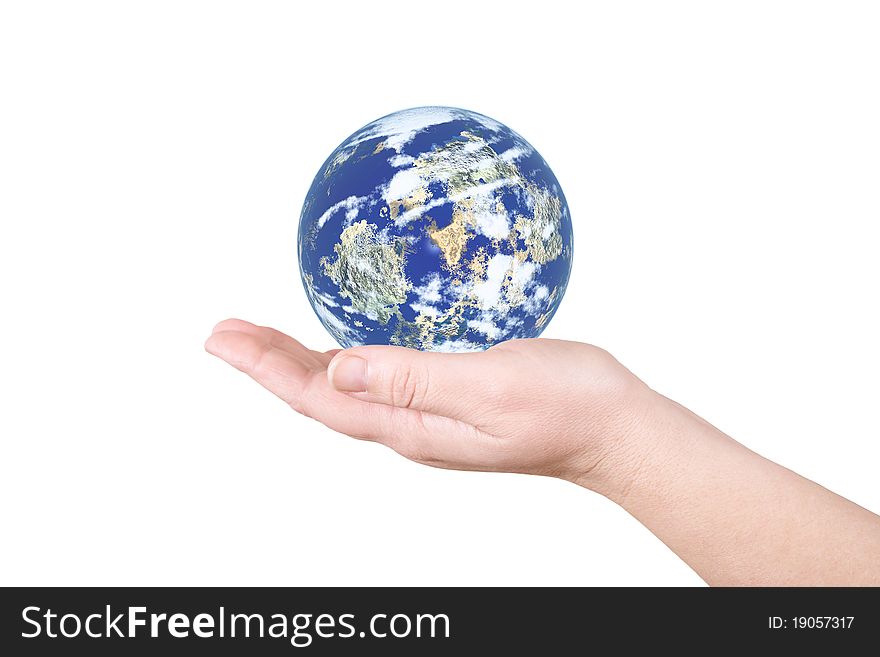 On a human hand the globe lays. On a human hand the globe lays