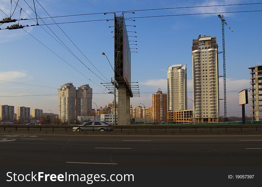 New buildings and highway in Kiev. New buildings and highway in Kiev