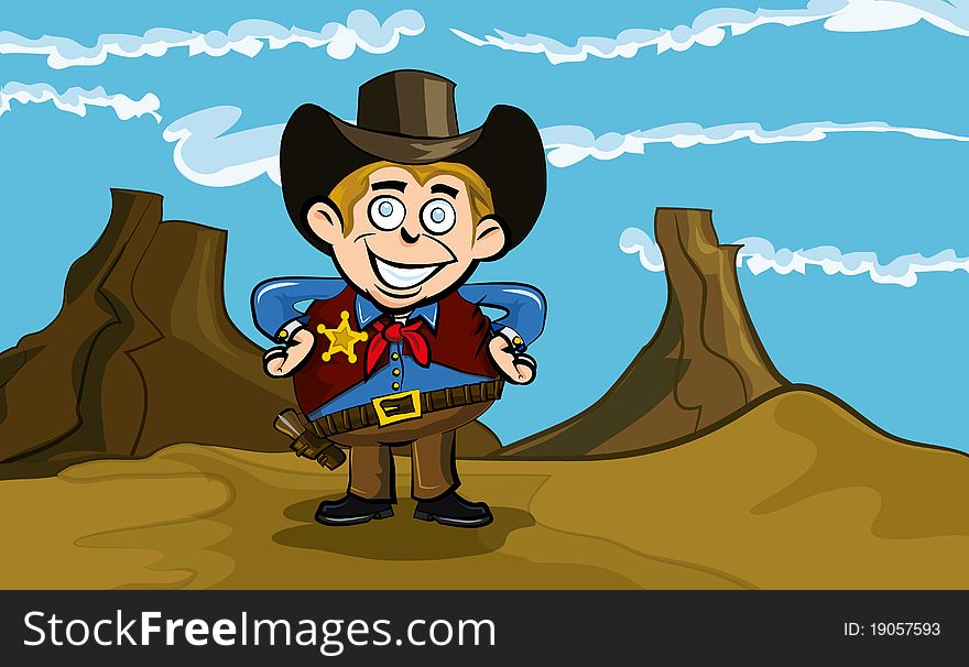 Cute Cartoon Cowboy Smiling