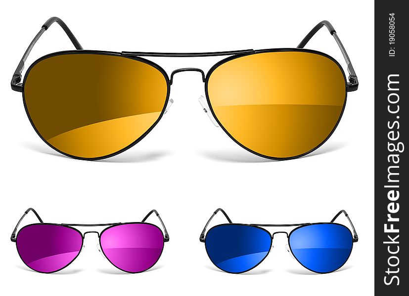 Three sunglasses isolated on white