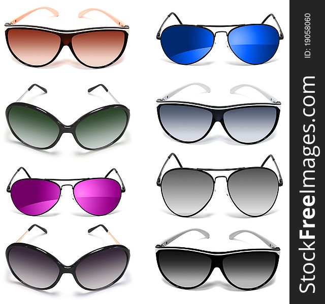 Set of sunglasses isolated on white