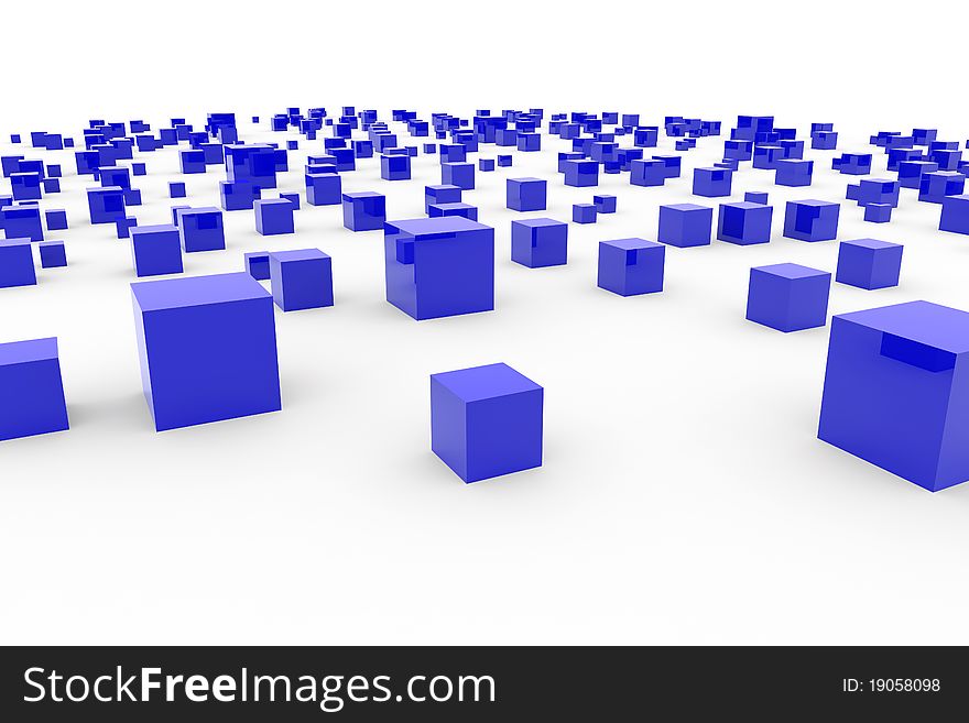 Background with abstract blue cubes. Concept. 3D render image.