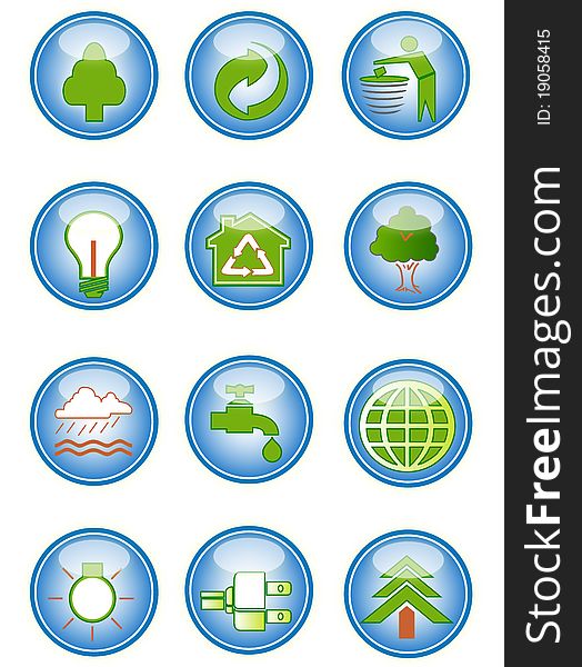 A collection of environmental icons and design elements. A collection of environmental icons and design elements