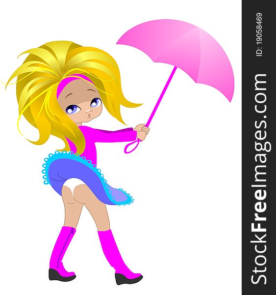 Girl under  an umbrella. Illustration. Girl under  an umbrella. Illustration