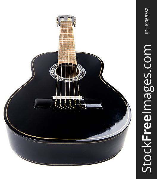 Black guitar on a white background