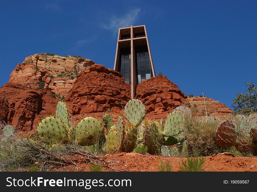 A Church built in the red rocks in Arizona, USA. A Church built in the red rocks in Arizona, USA