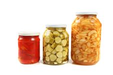 Three Jars Of Pickled Vegetables Stock Photos