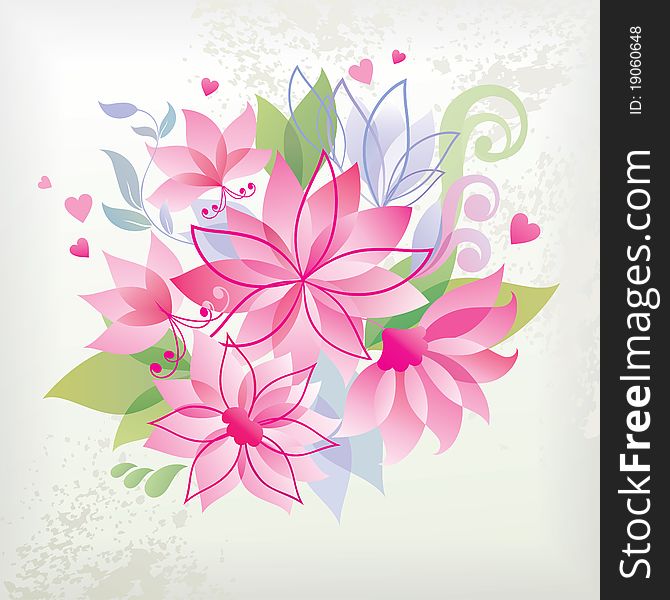 Pink flower with heart. Image for design.