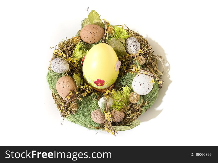 Garland of eggs and decorate with greenery. Garland of eggs and decorate with greenery