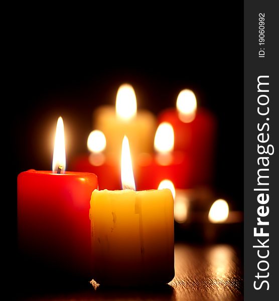 Closeup of burning color candles. Closeup of burning color candles
