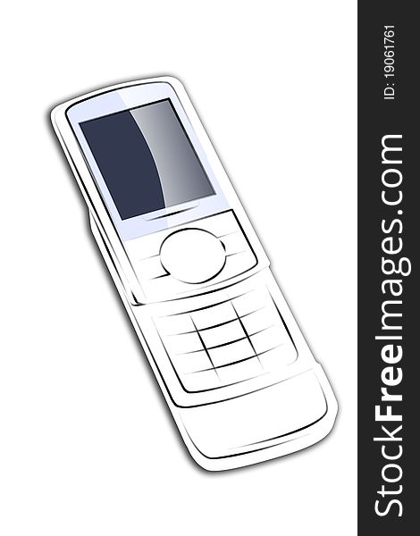 Illustration of white mobile phone n a white background
