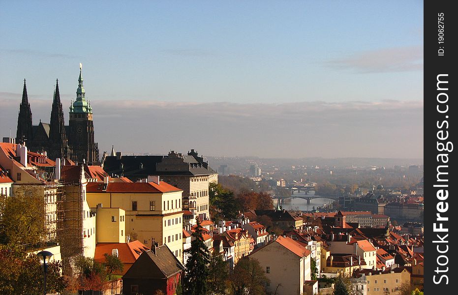 Buildings with red roofs in Prague