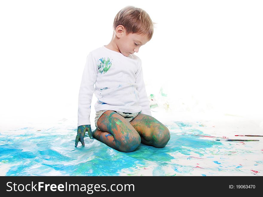 Boy Painting Over White