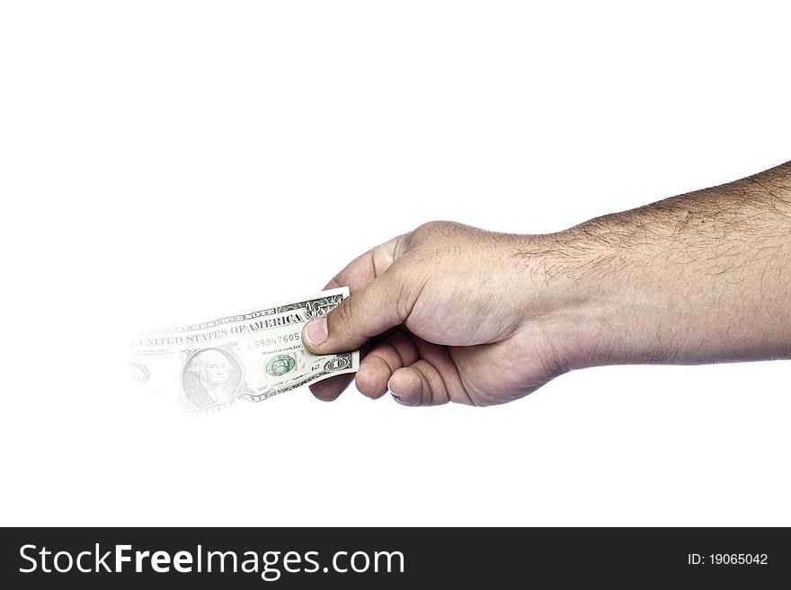 A mans hand holding an american dollar that is vanishing to show the value of the dollar is fading. A mans hand holding an american dollar that is vanishing to show the value of the dollar is fading