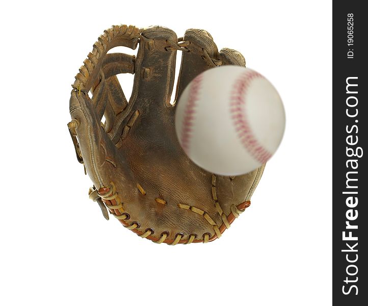 Amazing shot of a baseball headed for the glove. Amazing shot of a baseball headed for the glove