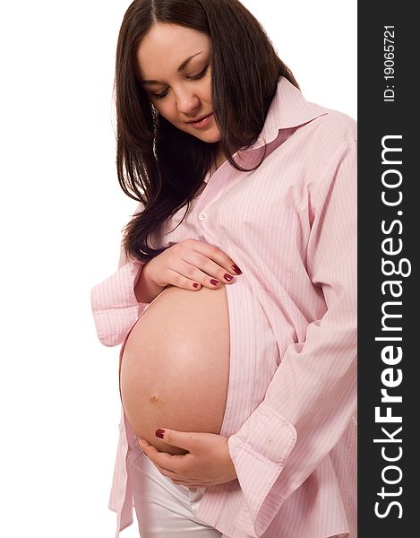 Portrait of joyful beautiful pregnant woman