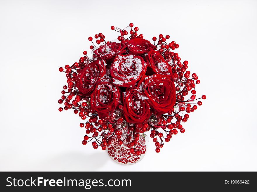 Composition made of roses and berries on isolated background. Composition made of roses and berries on isolated background