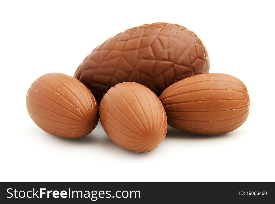 Chocolate easter eggs on a white background